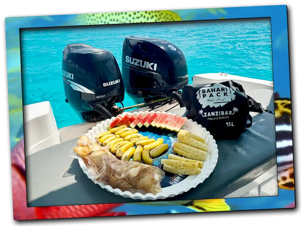 Fresh tropical fruit served during a boat surface interval while diving Zanzibar