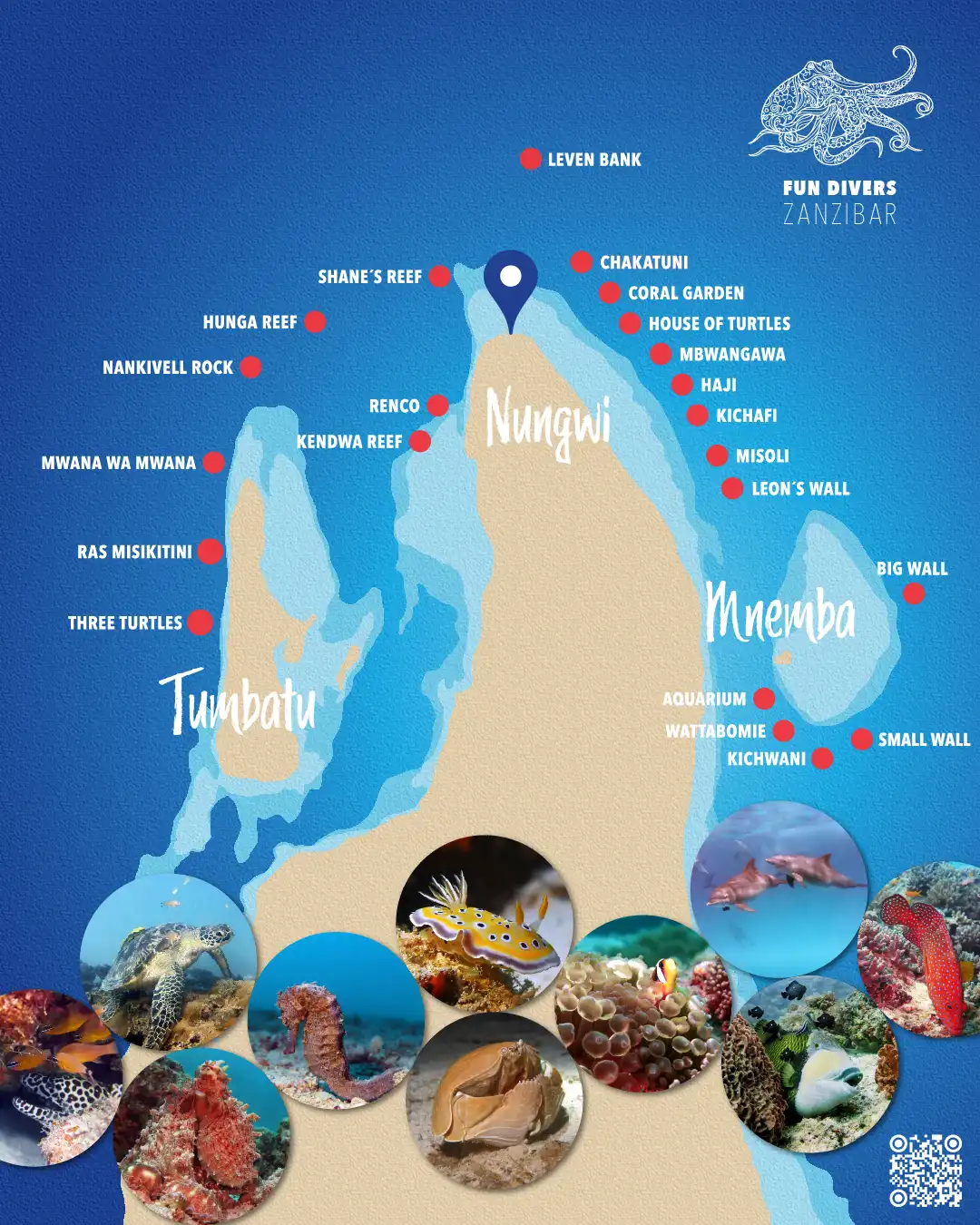 Teaser map preview of the Zanzibar dive sites overview